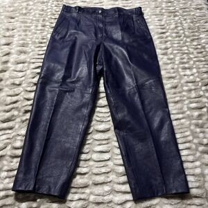 Vintage Savion Purple 100% Leather Pants High Waisted Tapered Size 20 Pockets
